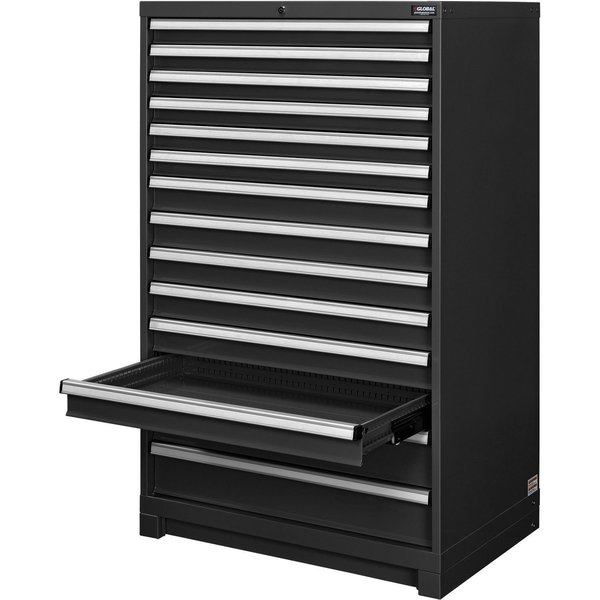 Global Industrial Modular 14 Drawer Cabinet with Lock, w/o Dividers, 36Wx24Dx57H Black 298451BK
